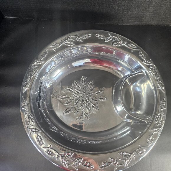 New Lenox Winter Theme Large Chip Dip Bowl Holly Berry Pattern Aluminum 14" - Picture 2 of 15